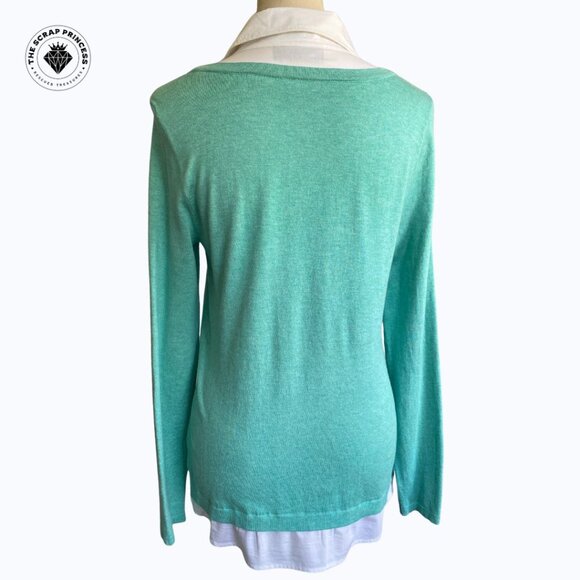 INC International Concepts Teal Layered Look Tunic with Rhinestone Collar M - Picture 3 of 8